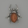 Brooch pendant Beetle Carnelian 44x37mm+- silver metal