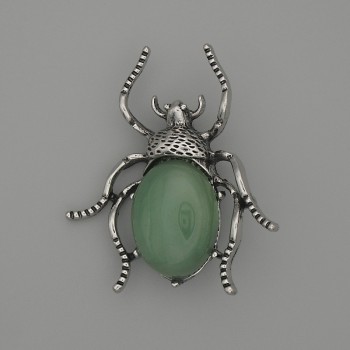 Brooch Pendant Beetle Jade 44x37mm+ silver metal