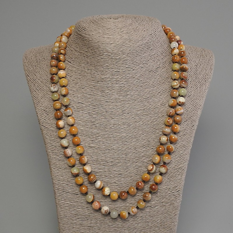 Long Onyx Necklace with Smooth Round Beads 8.5 mm +-, length 120 cm+