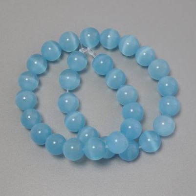 Cat's Eye Beads Blue Synthetic Stone Smooth Sphere, diameter 11.5mm± on fishing line, length 37cm+