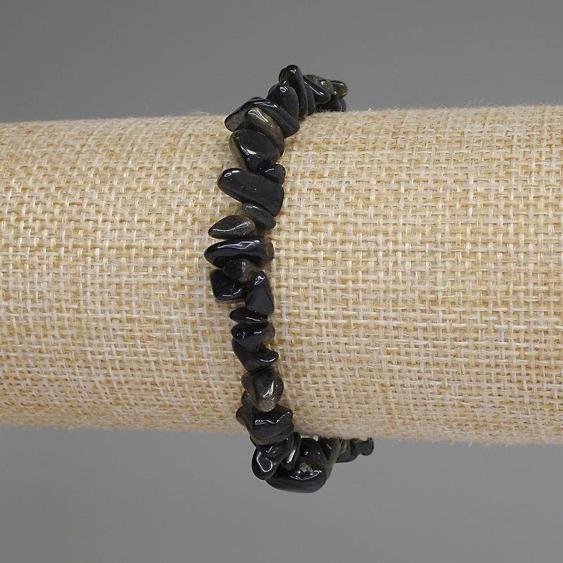 Bracelet Sunstone Obsidian Chip 6-12×4-6mm{+/-}, length 18cm{+/-} stretch