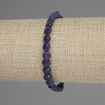 Sugilite Bracelet Faceted Coin Beads, 6mm diameter, 18cm length, stretch