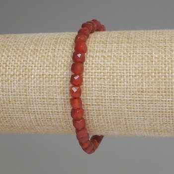 Carnelian Bead Bracelet with Faceted Cubes, 5mm diameter, 18cm length, stretch