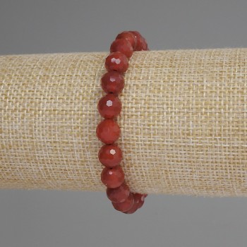 Bracelet Carnelian Faceted Bead, 8mm dia, 18cm length stretch