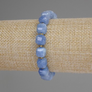 Aquamarine Bead Bracelet, faceted cube, diameter 8mm±, bead 3mm±, length 18cm±, stretch