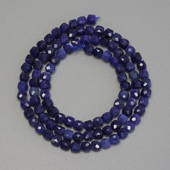 Sodalite Beads Faceted Cube, 4mm diameter, 40cm long on thread