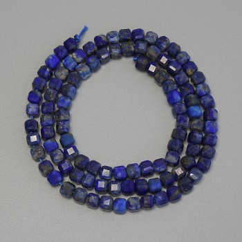 Lapis Lazuli Beads Faceted Cube, 4mm diameter, 39cm+ length on thread