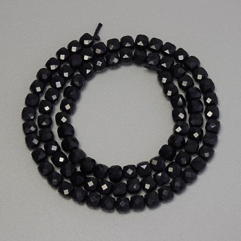 Black tourmaline faceted cube beads, 4mm diameter, 38cm length on thread