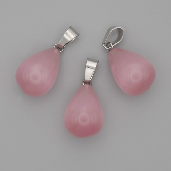 Droplet Pendant of Rose Quartz Cat's Eye 19x13mm±, length 29mm±
