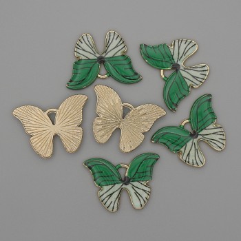 Pendant Charm Butterfly Colorful Enamel Gold-Tone Metal, 22x16mm diameter, pack of 6