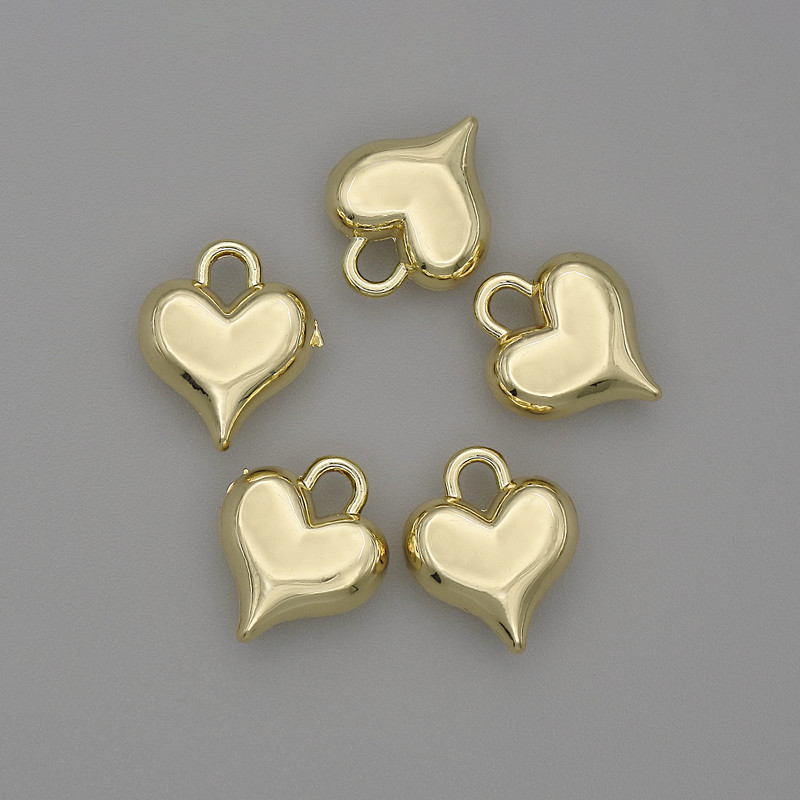 Pendant Heart-shaped in gold-tone metal, diameter 11×13mm±, pack of 5pcs, ear hole 2.5mm±