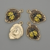 Pendant Sunflower on Leaf Yellow Enamel Gold-Toned Metal, 14x22mm ±, Pack of 4