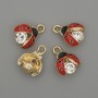 Pendant Charm Sunflower with Crystals, red enamel, gold-tone metal, diameter 10x12mm±, pack of 4