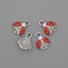 Pendant Sun with Rhinestones Red Enamel Silver-Colored Metal, diameter 10x12mm+- pack of 4