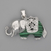 Pendant Elephant Malachite 39x34mm+- silver metal
