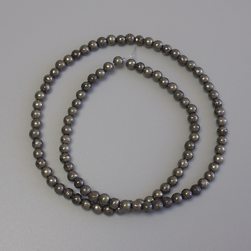 Pyrite Beads on Thread, Smooth Ball, Ø 4mm±, Length 38cm±