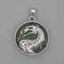 Dragon in Circle Jade Pendant, Jade diameter 28mm±, length 38mm±, silver metal
