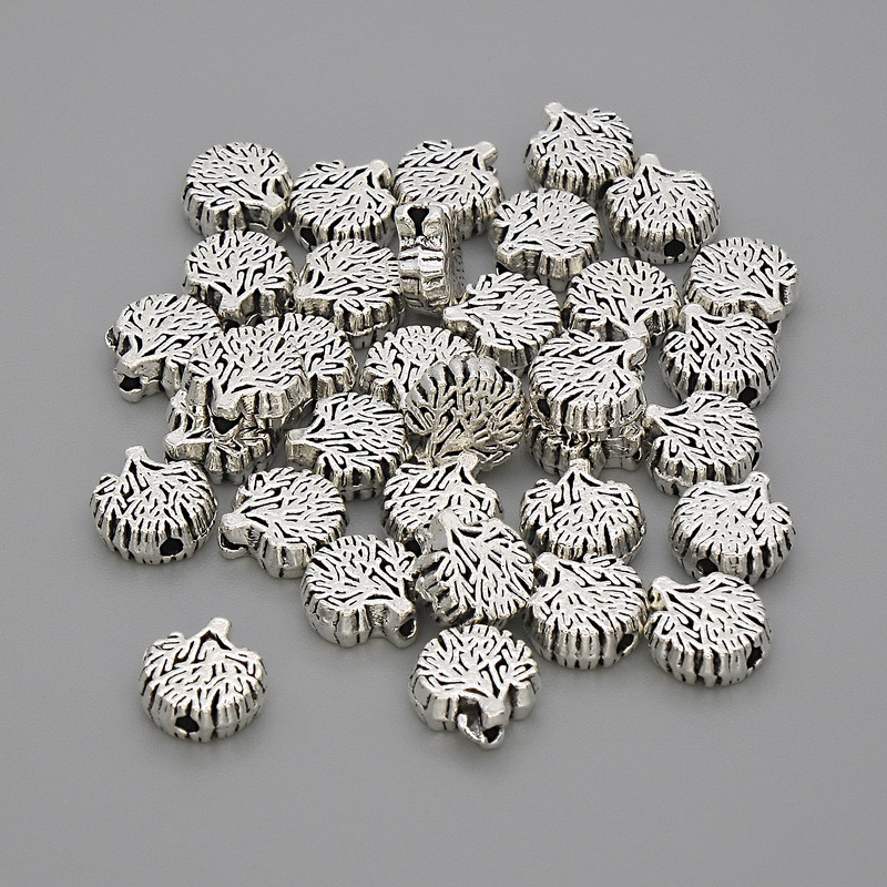 Bead Insert Jewelry Component Wood in Silver Color, hole about 1.5mm, sizes 8x7 mm and 5x3 mm, packaging 20 g (~33 pcs)