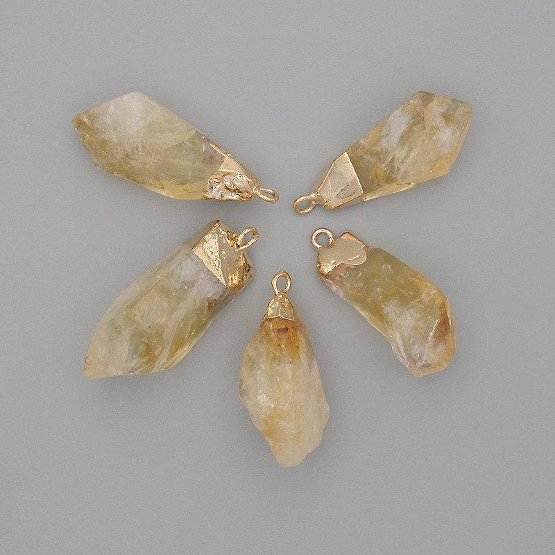 Citrine Pendant processed assortment sizes 28-33×10-15 mm± golden metal