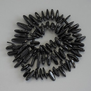 Beads Black Tourmaline Chunk Needle Shaped 13-18×2-5mm+- Bead 3mm+- On Thread, Length 39cm+