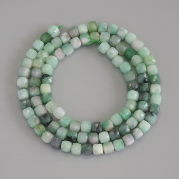 Emerald Beads, Faceted Cube, 4x4mm+, on Thread, 39cm+ Length