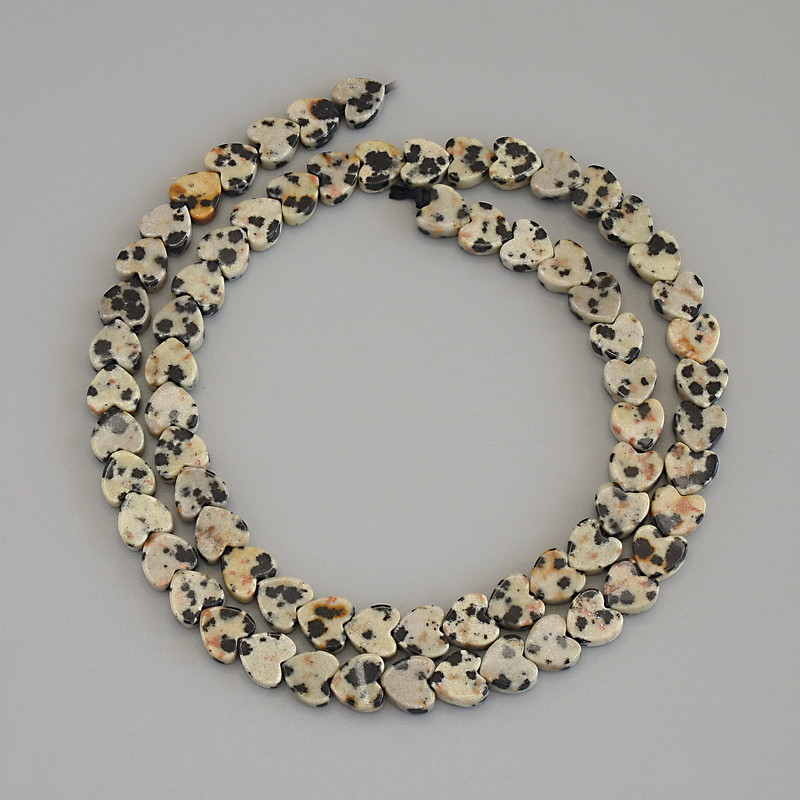 Dalmatian Jasper Heart Beads, 6x6x2mm+- on a thread, length 39cm+