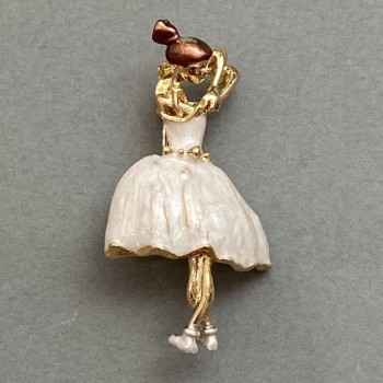 Brooch 'Ballerina' White Enamel with Golden Metal 45x24mm+