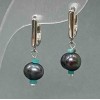 Earrings - River Pearls, graphite color, 9×7.5 mm ±, Vivianite cube 2.5 mm ±, length 28 mm ±