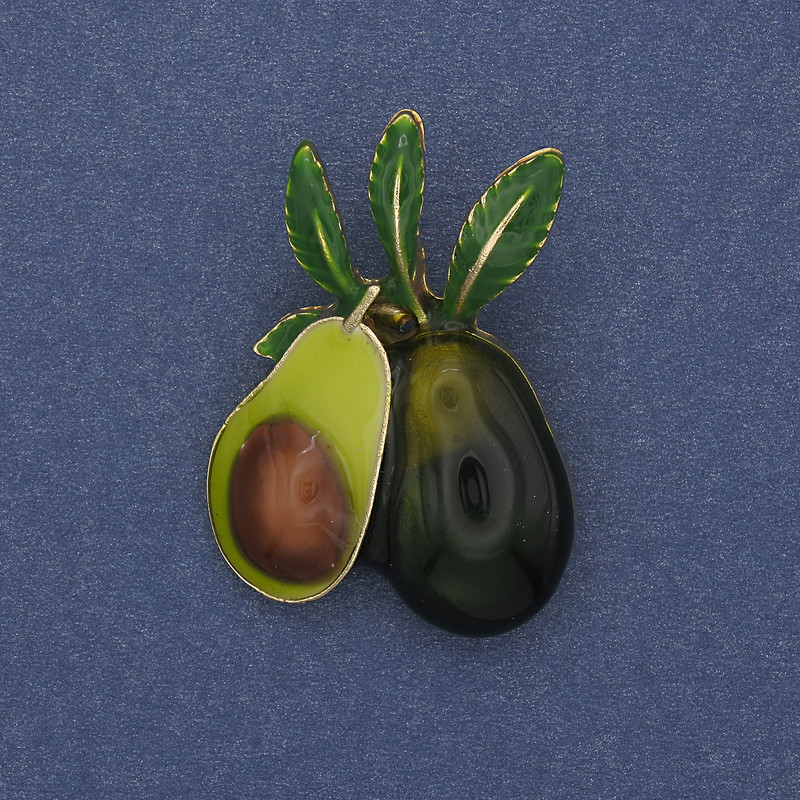 Avocado Colorful Enamel Brooch Pendant in Gold-Tone Metal 39x27mm