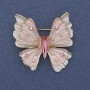 Brooch Pendant Butterfly White and Pink Enamel with Rainbow Rhinestones on Gold-tone Metal 39x42mm