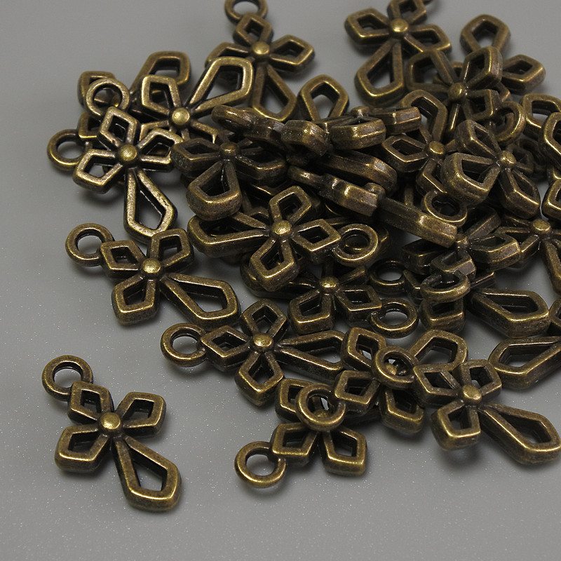 Pendant Hardware Cross Shape Bronze Color, size 16x10x2mm±, hole diameter 2mm±, packaging 20 g (~31 pcs)