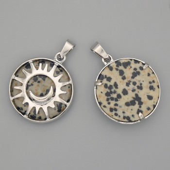 Dalmatian Jasper Pendant in Sun Shape, 27mm+ Diameter