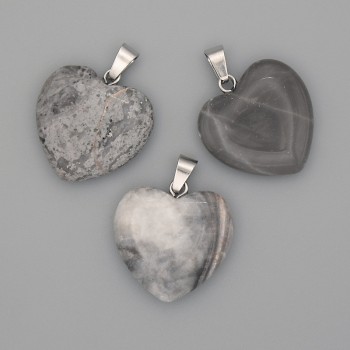 Heart Pendant in Gray Jasper 20x20x25mm+