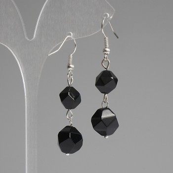 Earrings Black Onyx Multifaceted 10mm+ 12mm+ length 50mm+