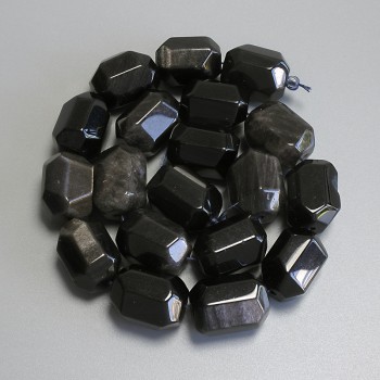 Beads Silver Obsidian Multifaceted 20x14 mm ± on thread, length 38 cm+