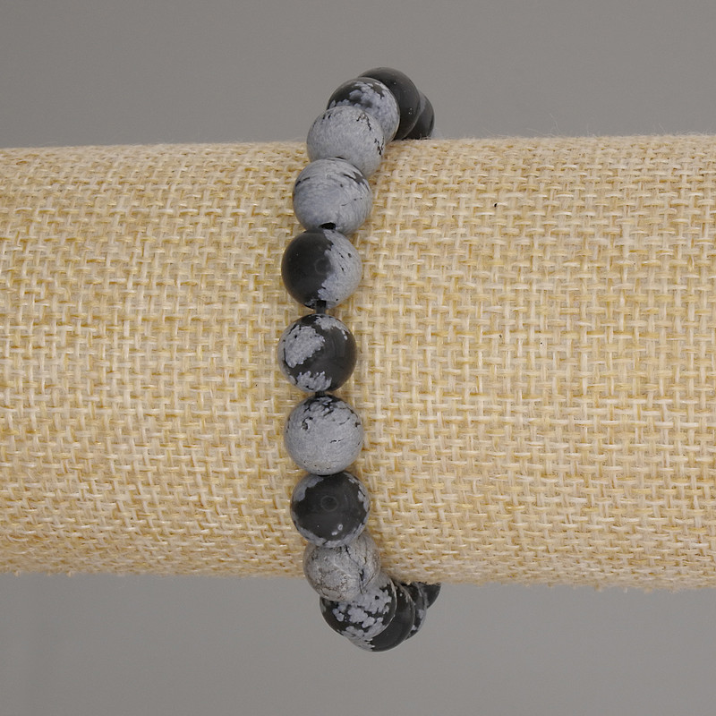 Snow Obsidian Bead Bracelet, 9mm ball, 18cm length, stretch