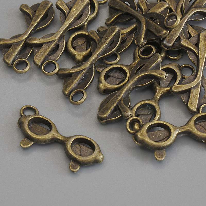 Pendant Charm Glasses Bronze Color, diameter 23×9mm± packaging 15 pcs