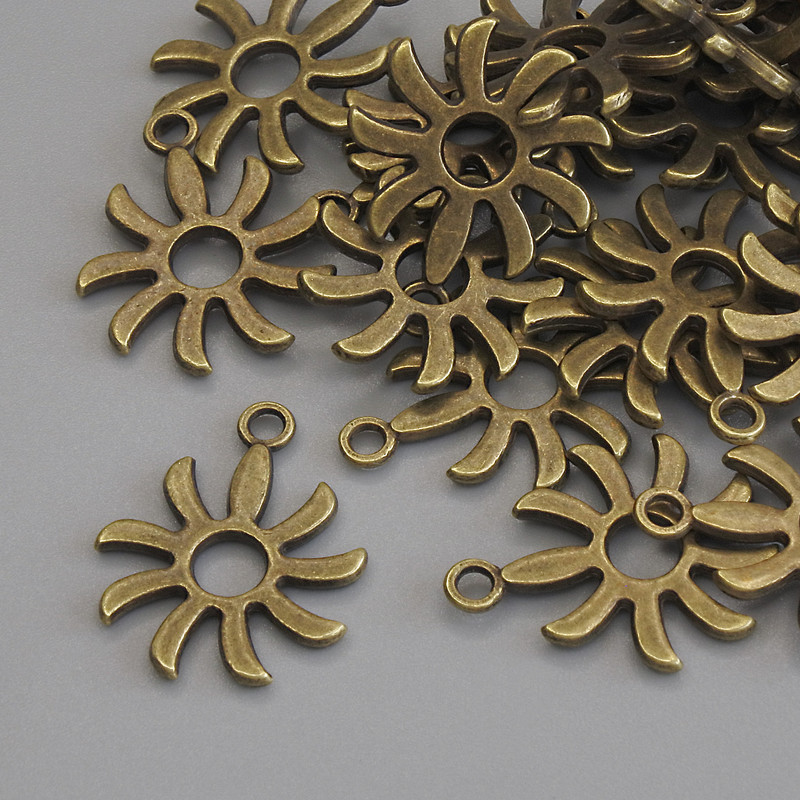 Pendant Sun in Bronze Metal Color, diameter 18×15mm± packaging 22 pcs