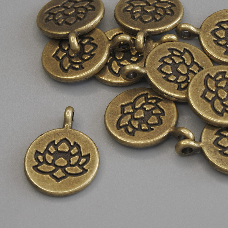 Pendant Lotus in bronze-metal color, diameter 19×15 mm ± packaging 10 pcs