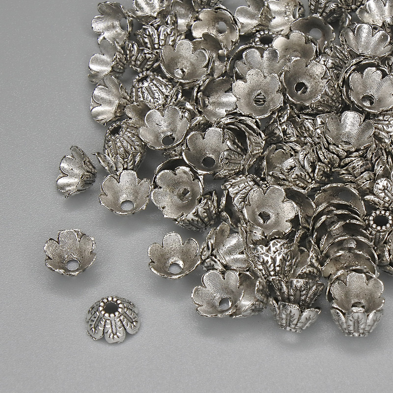 Pendant cap for beads, metal color silver, diameter 6×1mm±, hole diameter 1.5mm±, packaging 20g (~155 pcs)