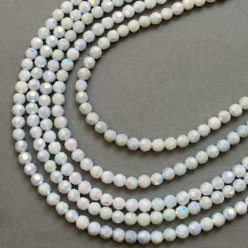 Beads Czech Crystal blue multicolor with petrol coating on thread faceted ball, diameter 6mm +-, length 38cm +