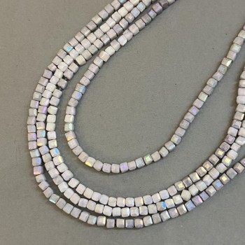 Beads Czech Crystal Gray with Petrol Finish on Thread, Faceted Cube, 4x4mm, 38cm length