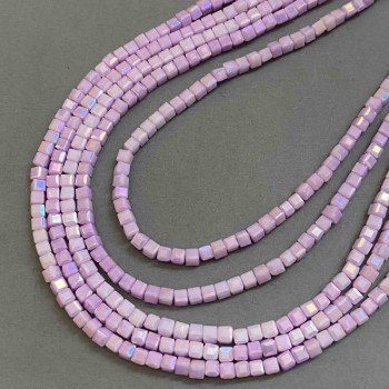 Czech Crystal Beads Lilac with Petrol-like Finish on Thread, Faceted Cubes, 4x4 mm, 38 cm length