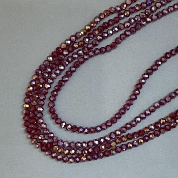 Beads Czech Crystal on Monofilament Red Transparent with Petrol Reflected Faceted Rondelle, diameter 6x5mm + -, length 39cm +