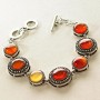 Clearance Carnelian bracelet in bezel "dot cross" round larger smaller stones 7 pieces 19 and 15 mm, length 18-21 cm