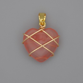 Heart Pendant in Wire-Wrapped Chalcedony 21x21mm ±, diameter 30mm ±
