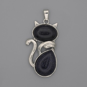 Cat Pendant Aventurine Cairo Night 42x25mm+-, length 50mm+-