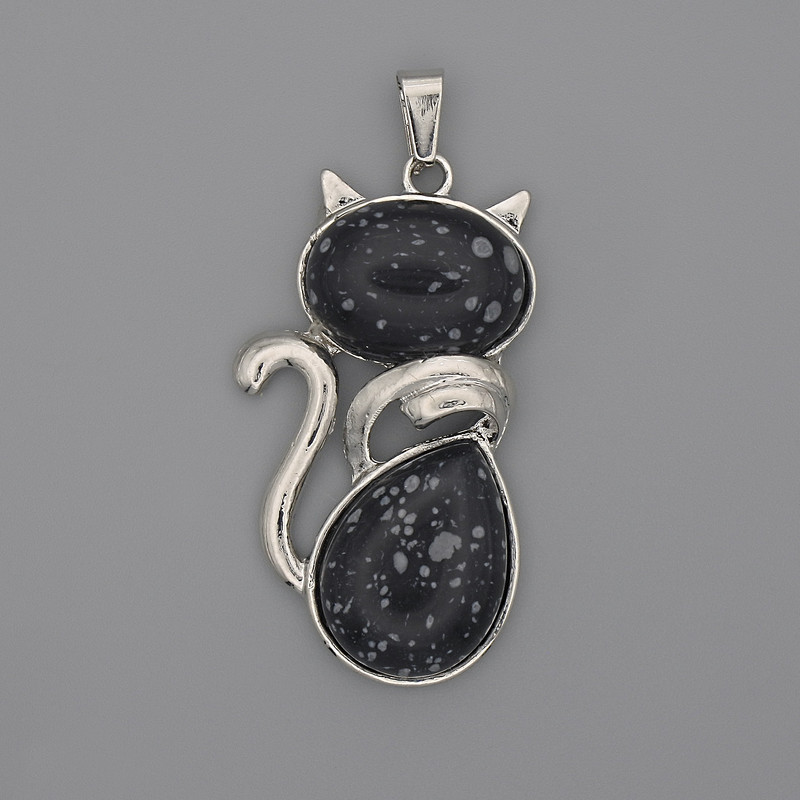 Cat Necklace Snowy Obsidian 42×25 mm ±, length 50 mm ±