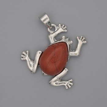 Frog Pendant Red Jasper 29x28mm +-, length 37mm+