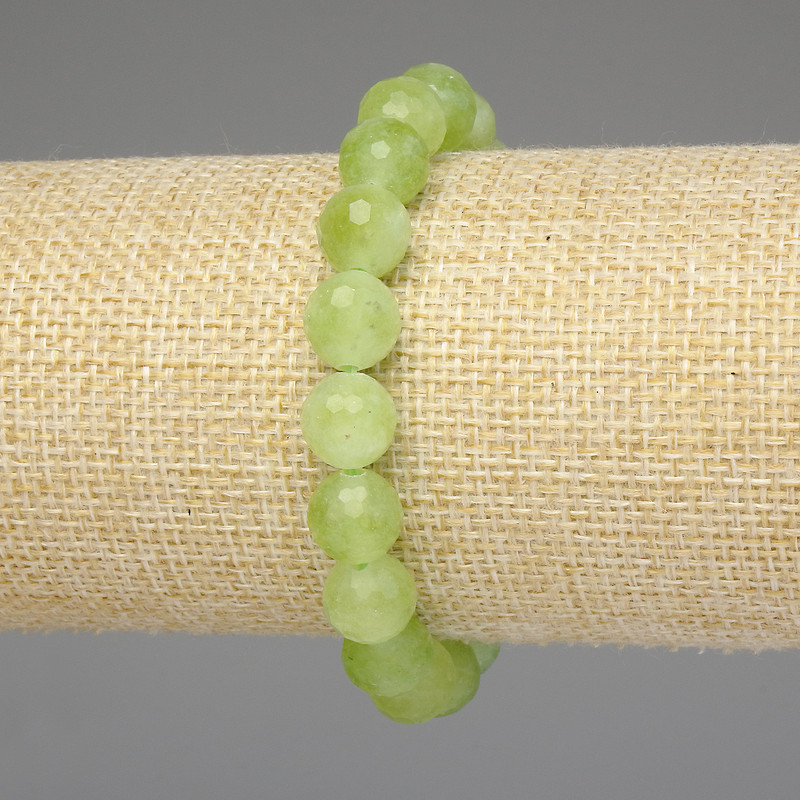 Chrysoprase Olivine Faceted Bead Bracelet 10mm, length 18cm, stretch